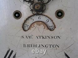 13X18 INCH Samuel Atkinson Bridlington 8day LONGCASE GRANDFATHER CLOCK DIAL+move