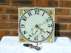 18thC Enamel Long Case Clock Dial & Movement Hand Painted Flowers NICE HANDS a/f