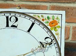 18thC Enamel Long Case Clock Dial & Movement Hand Painted Flowers NICE HANDS a/f