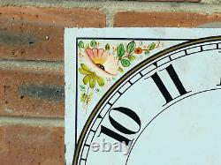 18thC Enamel Long Case Clock Dial & Movement Hand Painted Flowers NICE HANDS a/f