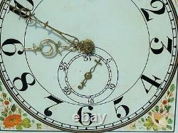 18thC Enamel Long Case Clock Dial & Movement Hand Painted Flowers NICE HANDS a/f