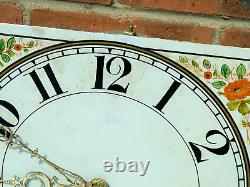 18thC Enamel Long Case Clock Dial & Movement Hand Painted Flowers NICE HANDS a/f