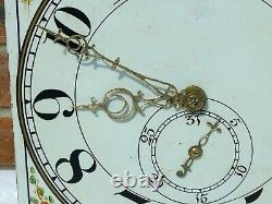 18thC Enamel Long Case Clock Dial & Movement Hand Painted Flowers NICE HANDS a/f