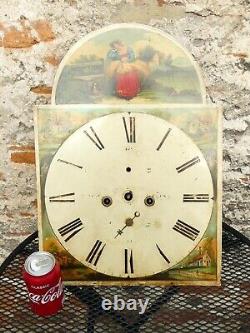 18thC Hand Painted SMITH LEEDS Maid Enamel Long Case Clock Dial & Movement a/f