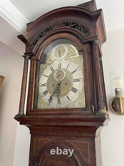18th Century Walnut Veneered inlaid 8 day grandfather clock longcase