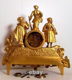 19Th C, very rare French Triptych clock, GROUP of HUNTERS ALLEGORY of HUNTING