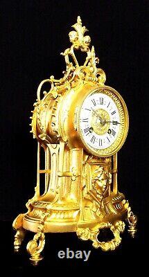 19Th Century, Huge French Bronze Clock Two protomes Cherubs + One Caryatid