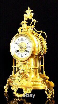 19Th Century, Huge French Bronze Clock Two protomes Cherubs + One Caryatid