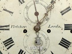 19thC FLETCHER LEEDS Enamel Long Case Clock Dial & 3 TRAIN Movement a/f