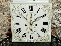 19thC Unbranded Long Case Clock Hand Painted Floral Enamel Dial & Movement a/f