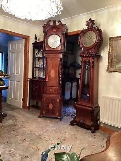 19th C Inlaid Mahogany Regulator Longcase Grandfather Clock