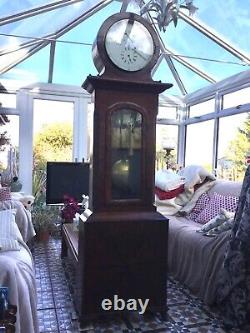 19th C Mahogany Drumhead Precision Regulator Longcase Grandfather Clock