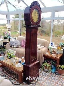 19th C Scottish Mahogany Drumhead longcase grandfather clock