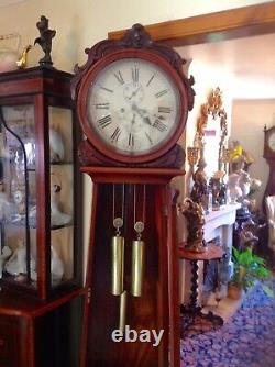 19th C Scottish Walnut Drumhead longcase grandfather clock