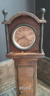 AAntique Miniature Long Case Grandfather Clock Possibly A Apprentice Piece