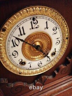 Ansonia Antique Mahogany Oak Eight Day Sharon Strike 1878 New York Clock