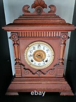 Ansonia Antique Mahogany Oak Eight Day Sharon Strike 1878 New York Clock