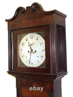Antique 8 Day Inlaid Oak & Mahogany Longcase Grandfather Clock