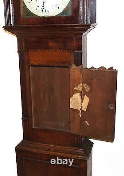 Antique 8 Day Inlaid Oak & Mahogany Longcase Grandfather Clock