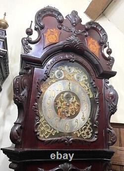 Antique Carved and Inlaid CHIPPENDALE REVIVAL Three Train Musical Longcase Clock