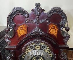 Antique Carved and Inlaid CHIPPENDALE REVIVAL Three Train Musical Longcase Clock