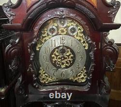 Antique Carved and Inlaid CHIPPENDALE REVIVAL Three Train Musical Longcase Clock