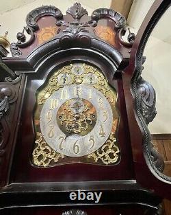 Antique Carved and Inlaid CHIPPENDALE REVIVAL Three Train Musical Longcase Clock