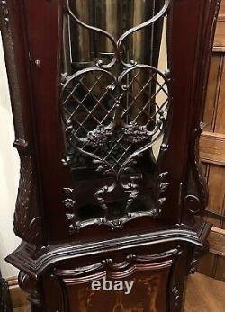 Antique Carved and Inlaid CHIPPENDALE REVIVAL Three Train Musical Longcase Clock