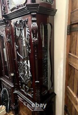 Antique Carved and Inlaid CHIPPENDALE REVIVAL Three Train Musical Longcase Clock