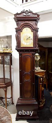 Antique Clock / Carved Mahogany Grandfather Clock By Maple & Co