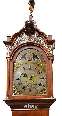 Antique Dutch longcase Burr Walnut clock signed Paulus Bramer, Amsteldam C1890