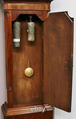 Antique English 19thC 8 Day Bell Striking Walnut Grandfather Longcase Clock