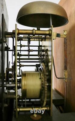 Antique English 19thC 8 Day Bell Striking Walnut Grandfather Longcase Clock