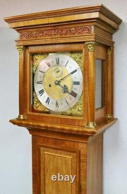 Antique English 8 Day Striking Slimline Inlaid Walnut Grandfather Longcase Clock