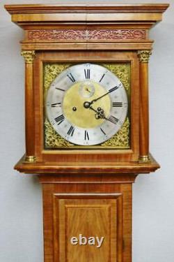 Antique English 8 Day Striking Slimline Inlaid Walnut Grandfather Longcase Clock