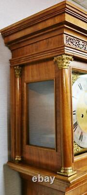 Antique English 8 Day Striking Slimline Inlaid Walnut Grandfather Longcase Clock