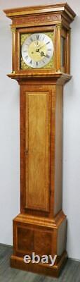 Antique English 8 Day Striking Slimline Inlaid Walnut Grandfather Longcase Clock