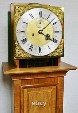 Antique English 8 Day Striking Slimline Inlaid Walnut Grandfather Longcase Clock