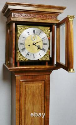 Antique English 8 Day Striking Slimline Inlaid Walnut Grandfather Longcase Clock