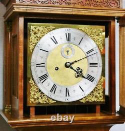 Antique English 8 Day Striking Slimline Inlaid Walnut Grandfather Longcase Clock