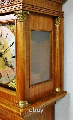 Antique English 8 Day Striking Slimline Inlaid Walnut Grandfather Longcase Clock