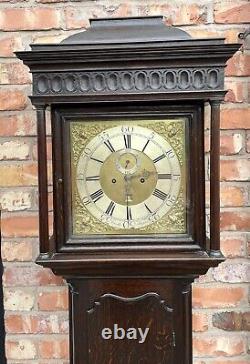 Antique GEORGIAN Oak 8 Brass Dial Day Grandfather / Longcase Clock COATS WIGAN