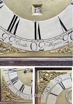 Antique GEORGIAN Oak 8 Brass Dial Day Grandfather / Longcase Clock COATS WIGAN