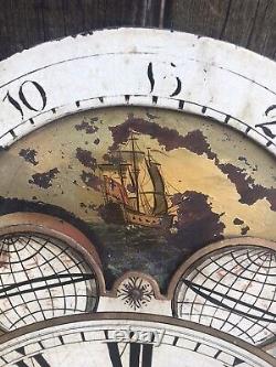 Antique GRANDFATHER CLOCK MOON PHASE DIAL by J. ISHERWOOD of BOLTON hand painted