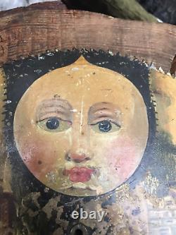 Antique GRANDFATHER CLOCK MOON PHASE DIAL hand painted face disc Georgian 1800's
