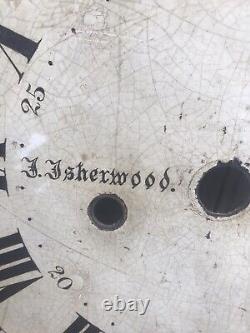 Antique GRANDFATHER CLOCK SUN MOON DIAL by J. ISHERWOOD of BOLTON hand painted