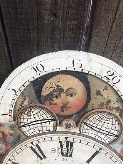 Antique GRANDFATHER CLOCK SUN MOON DIAL by J. ISHERWOOD of BOLTON hand painted