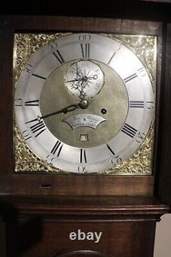 Antique George III Longcase clock 8 day oak case brass dial James Bowra 1740