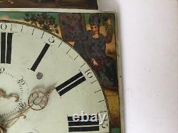 Antique Grandfather Clock Enamel Dial, Hand Painted & Movement