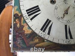 Antique Grandfather Clock Enamel Dial, Hand Painted & Movement